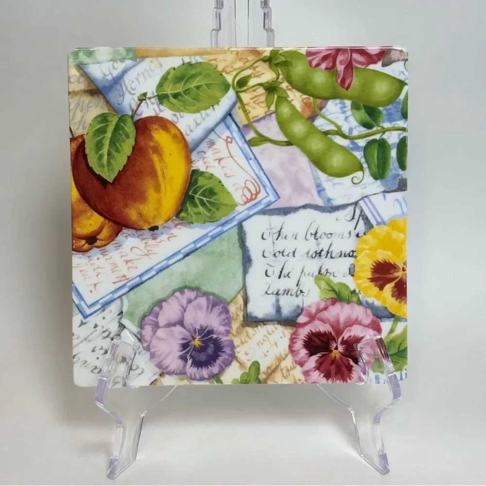Saint James Fine China by Hankook Floral and Fruit Decorative Tile Trivet